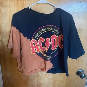 Cropped and bleached AC/DC top. It is a size XL and has some stretch to it.